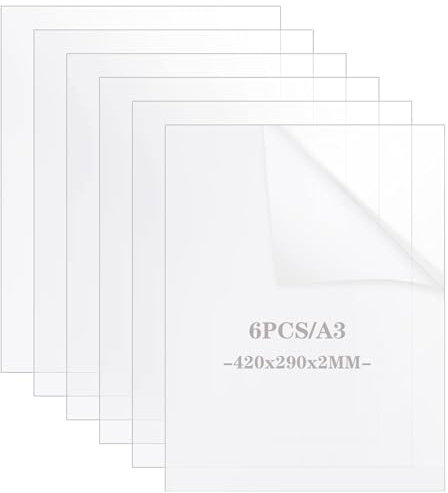 JMIATRY Lot de 6 Plaque Acrylique Transparente A3, Feuilles Acrylique Transparent pour Remplacement du Verre du Cadre Photo, DIY Projets, Peintures