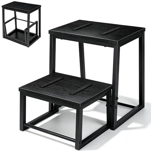 Sgabello pieghevole a 2 gradini, 3 in 1, stabile, in legno, rimovibile, per cucina, bagno, camera da letto, WC, 200 kg di carico, colore nero