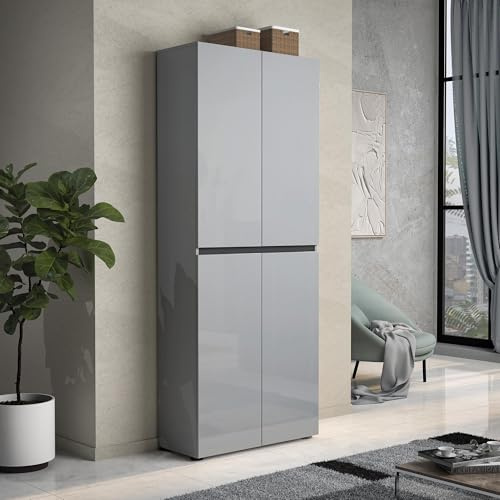 Dmora - Scarpiera Alberton, Mobile portascarpe, Armadio da ingresso multiuso, Mobiletto per calzature, Made in Italy, 80x34h200 cm, Grigio
