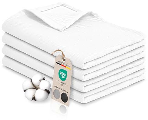 Bellphany 4er Set Geschirrtücher - Küchentücher 100% türkische Baumwolle, Oeko-TEX® zertifizierte Geschirrhandtücher, 45x60cm, weiß einfarbig