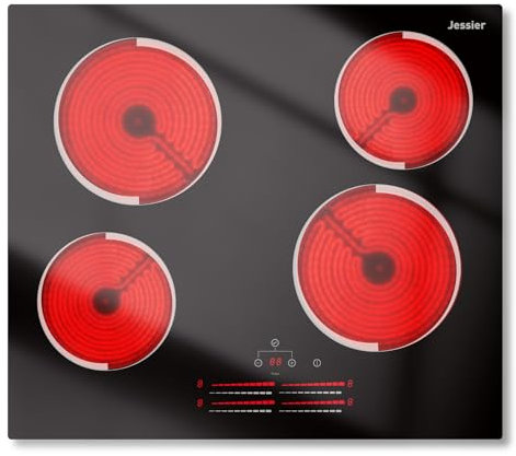 Placa Vitroceramica 4 Fuegos 60 cm Jessier, Control Deslizante, Placa Electrica Cocina 9 Niveles de Potencia, Temporizador, Bloqueo de Seguridad, 220V~240V, 6000W