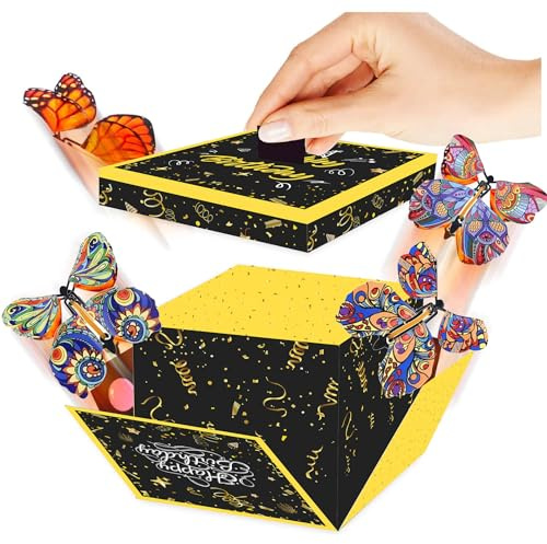 Caja de regalo de mariposa explosión, 15 x 14,8 x 12,5 cm, mariposas voladoras con caja, regalo sorpresa para el día de San Valentín, Navidad, Día de la Madre, cumpleaños