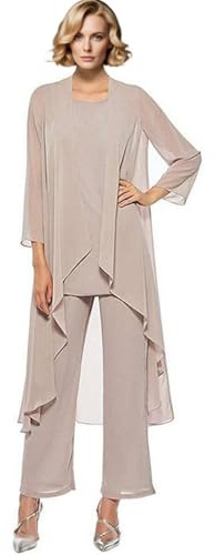 Madre della Sposa Pantaloni Completi 3 Pezzi Chiffon Lungo Outfit Set per Matrimonio Madre Pantaloni Suit con Gilet, Champagne, 50