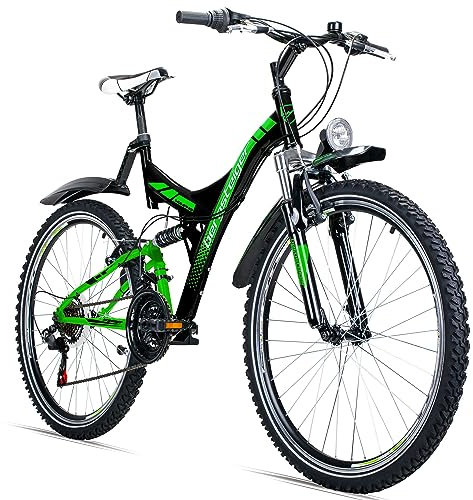 Bergsteiger Memphis 26 Zoll Mountainbike, geeignet ab 150 cm, Dynamo-Licht, StVZO, 21 Gang-Schaltung, Vollfederung, Jungen-Fahrrad & Herren-Fahrrad