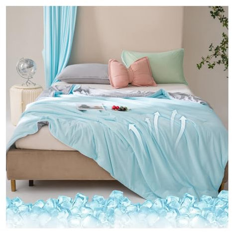 Kühldecke, Eisseide-Steppdecke, doppelseitige Faser-Bettdecke für Nachtschweiß, leichte und bequeme Sommer-Kühldecke, ideal für heißes Wetter und erholsamen Schlaf