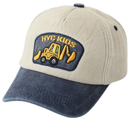 QKURT Cappellino da Baseball per Bambini, Berretto Sportivo Estivo da Spiaggia con Protezione Solare, Cappello da Pescatore con Motivo a Escavatore per Bambini dai 3 agli 8 Anni