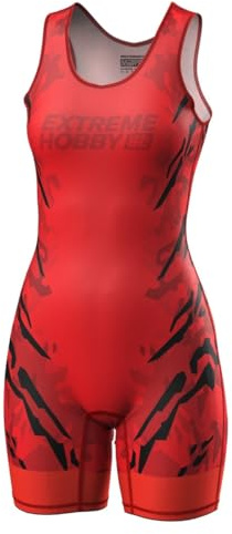 Extreme Hobby – Singlet da Lotta Donna Black Panther, Tuta compressiva Professionale da Competizione, Rosso, Taglia S