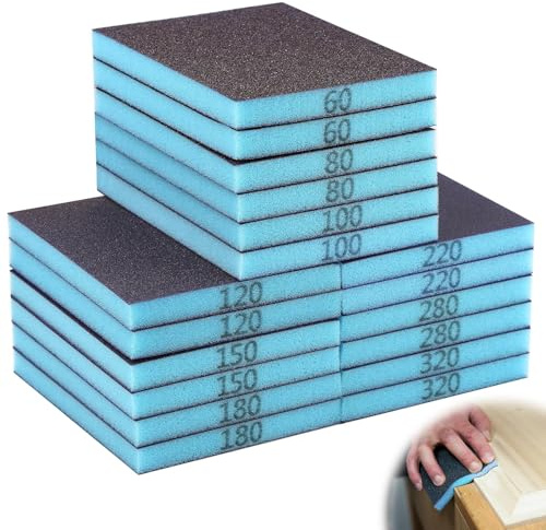 TXXATX 18 Stück Schleifpads 60/80/100/120/150/180/220/280/320 Körnung Schleifschwamm Holz Nass und Trocken Schleifschwämme Weiches Schleifblock Wiederverwendbare für Trockenbau Möbel Metall