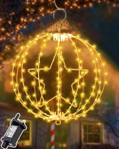 Redefun Christmas Hanging Ball Lights 30CM 200 LED Foldable Sphere Lights Mains Powered with Timer, 8 Modes Christmas Star Light Waterproof Globe Light for Tree Porch Yard Holiday Decoration - White