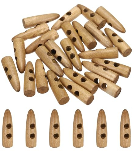 sourcing map Bottoni a levetta in legno da 5 cm, 24 pezzi, 2 fori, in legno oliva, per fai da te, cappotti, maglioni, vestiti, giacche, borse, marrone chiaro