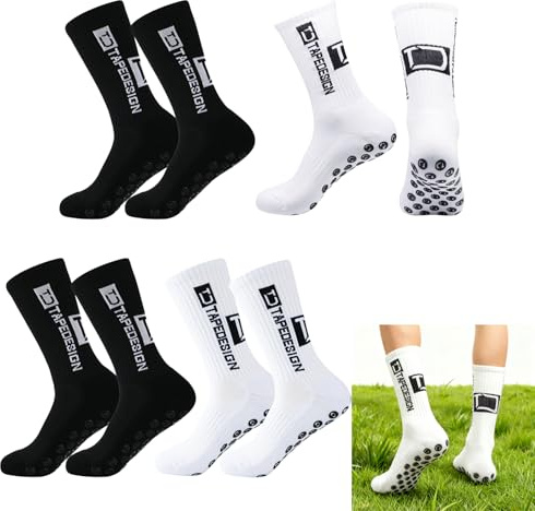 Pevlkawr 4 Paires Chaussettes De Football Antidérapantes Pour Enfant Grip Socks Chaussettes Foot Antidérapantes Homme Et Femme Pour Football, Rugby, Tennis, Basketball, Course 37-45