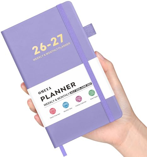 OMEYA Agenda académique 2026-2027 en cuir violet - Format A6 - Semainier et mensuel