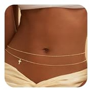 AOSWUD Cadena de vientre mujer dorada y plateada,Cadena de cintura Ajustable con Perlas y Cruz, Waist Chain Body Chain, Cinturón de Cadena para bikini verano