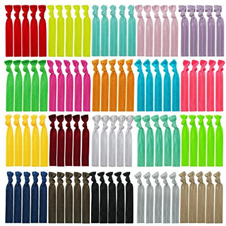 100 Assorted Solid Color No Crease Hair ties for Women Girl's Ponytail Holder