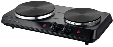 OVENTE Electric Countertop Double Burner, 1700W Cooktop with 7.25 and 6.10 Cast Iron Hot Plates, Temperature Control, Portable Cooking Stove and Easy to Clean Stainless Steel Base, Black BGS102B
