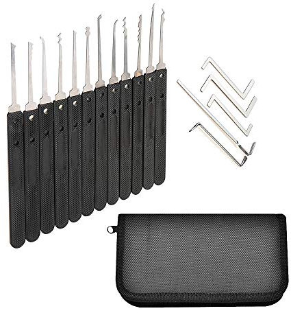 Loboo Idea 17-teiliges Dietrich-Set / Lockpicking Kit / Lockpicking Key Extractor Tool mit Leder Brieftasche Tasche für Anfänger und Schlosserausbildung