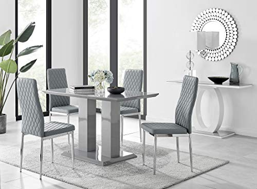Furniturebox UK - Imperia Dining Table Set with 4 Grey Milan Chairs - Stunning High Gloss Grey Dining Table (Table + 4 Grey Milan Chairs)