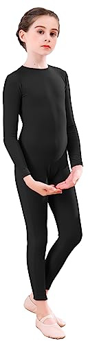 Aoylisey Girls' Full Body Long Sleeve Unitard One Piece Gymnastics Dance Bodysuits for Kids (Black, S/4-6)