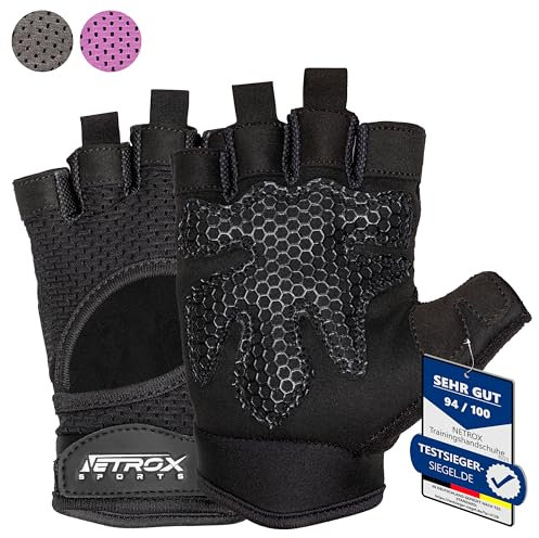 NetroxSports - atmungsaktive Sporthandschuhe mit extra Grip - Krafttraining, Fahrrad Fahren Fitness Handschuhe Gym - Herren & Damen - Trainingshandschuhe Fitnesshandschuhe Sport Fahrradhandschuhe