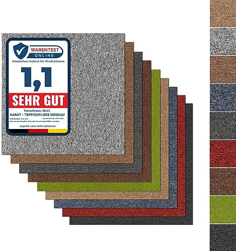 casa pura Design Teppichfliesen Moskau 50x50 cm selbstliegend - strapazierfähiger Teppich Bodenbelag mit hochwertigem Schlingenflor - antistatisch mit Bitumen Rücken (4 Stück - 1 qm, Grün)