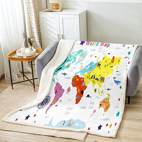 Loussiesd World Map Fleece Throw Blanket Colored World Map Plush Blanket Geography Asia Europe Africa America Map World Map Sherpa Blanket Educational Fuzzy Blanket Baby 30x40 Inch