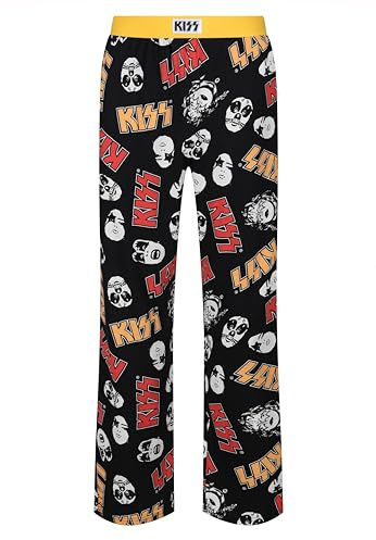 Kiss Band - Pantalones de descanso para hombre y adulto, banda de música y rock, tela de algodón estampada, pantalones de pijama casuales para ropa de dormir, Negro, XXL