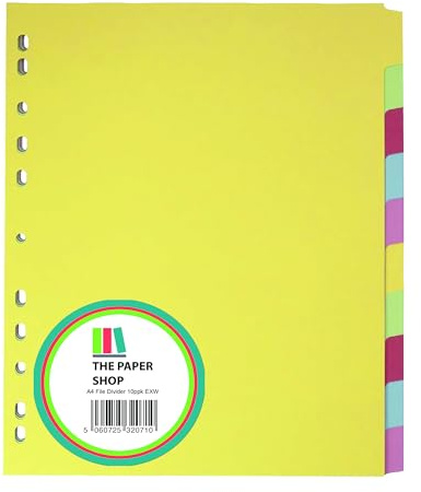 The Paper Shop Intercalaires pour dossiers A4, intercalaires extra larges pour classeurs à levier, intercalaires en 10 parties A4 durables pour classeurs à anneaux