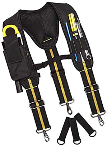 Terreteros de cinturón de herramientas, tirantes acolchados de 3 puntos, tirantes de cinturón de servicio pesado en forma de Y, tirantes de trabajo de soporte lumbar ajustable con bolsillo para carpi