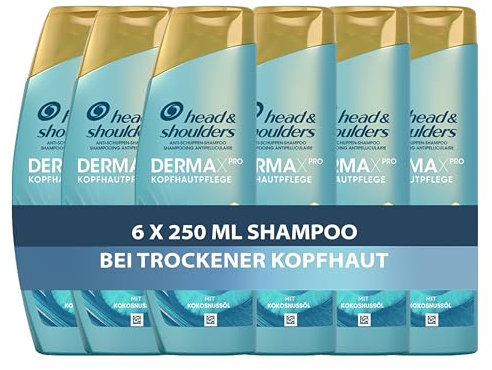 Head & Shoulders DermaXPro Pflegende Feuchtigkeit Anti-Schuppen-Shampoo 6x250ml mit Kokosöl und Ceramide-Komplex. 72H Feuchtigkeit für Trockene Kopfhaut
