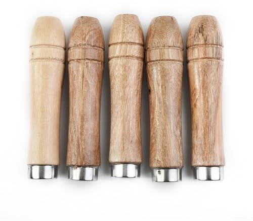 Oniissy 5pcs Wooden File Handle Replacement, with Metal Sleeve, Strong Metal Collar for File Craft Tool 9cm, Suitable for Hand Drills and Screwdrivers
