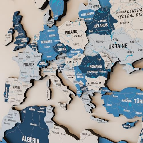 Colorfull Worlds Mappa Del Mondo In Legno Mappa Murale 3D Arte Murale Unica Decorazione Murale Per Appassionati Di Viaggi Decorazione Per Ufficio Marine Medium