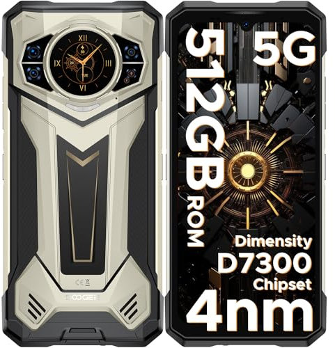 DOOGEE S200 Plus Rugged Smartphone 5G, Dimensity 7300, (16GB+20GB)+512GB with 1.32 Dynamic Rear Screen Android 15 Rugged Phone, 10100mAh, 100MP+20MP Night Vision Camera, 6.72, 120Hz, NFC, Gemini AI