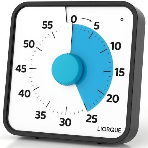 LIORQUE 19cm Visueller Timer 60 Minuten Countdown Timer mit großem Bildschirm für Kinder und Erwachsene Leiser Kurzzeitmesser für Küche Schule Büro Batterie inklusive (Dunkelblau, XL)