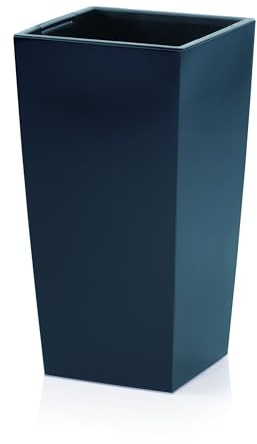Maceta 19 x 19 x 37 cm - Diseño moderno con recipiente interior para ahorrar tierra - Maceta de plástico para arreglos vegetales elegantes - Antracita