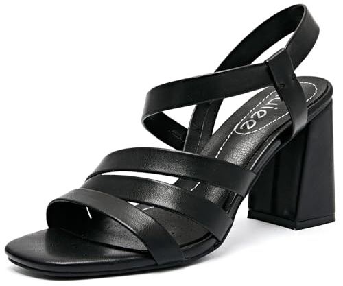 Ruiee Women's Heels Chunky Heeled Sandals - Square Open Toe Ankle Strappy Dressy Pump Block Heel Sandals Wedding Party Shoes for Women.2408084 Black PU Size6.5