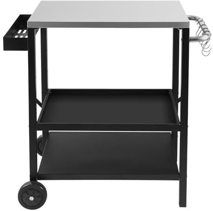 Peviasot Grillbeistelltisch | Outdoor-Grilltisch mit Verstellbarer Ablage, Gewürzregal und 6X Haken, mobiler Grillwagen mit 2 Rollen, Küchenwagen für Grill und Pizza, 84x67x41cm