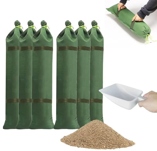 Estresen 6 Sacs de Sable 90 x 20CM avec 1 Pelle, barrière Anti-inondation, Protection Contre Les inondations, Sacs de Sable réutilisables avec poignées