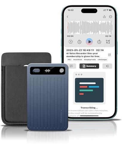 AI Voice Recorder, Parkuetechno Voice Recorder with Case, App Control, Transcribe & Summarize with AI Technology, 64GB Memory, Supports 140 Languages, Audio Recorder for Phone Calls Lectures