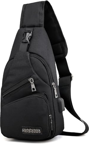 Aucuu Anti-stöld slingväska för män, lätt axelväska, bröstväska med USB-laddningsport, oxfordtyg, crossbody-väska, axelväska för sport, arbete, cykling, resor, #1 svart, 16*6*30 cm