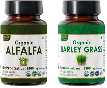 ORGANIC SPREE Alfalfa & Barley Grass Supplement – 120 Tablets Each – USDA Organic Medicago Sativa & Hordeum Vulgare – Supports Detox and Immune Health*
