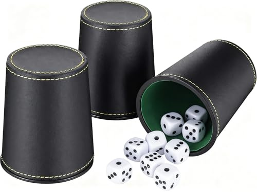 3 Pack Leather Dice Cup Set, Leatherette Dice Cup Shaker with 15 Dot Dices for Board Games, Poker Nights, Family Gatherings, and Travel Games