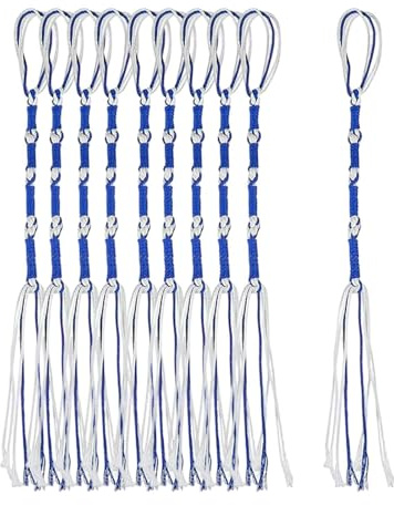 SZLIFE Set di 10 tzitzit Tradizionali ebraici, Filo del Messia per Borse Artigianali, Uomini e Donne, Bianco Blu