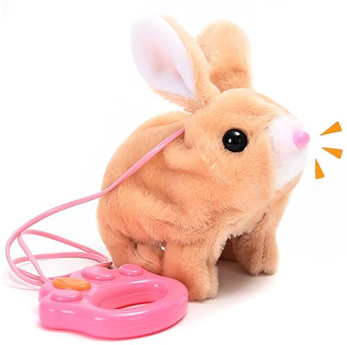 MOPQMKT Plush Toys Bunny Toys for Kids with Sounds,Wiggling Ears,Hopping,Twitching Mouth and Nose,Hopping Interactive Electronic Rabbit Toys with Leash, Easter Christmas Birthday Gift for Kids