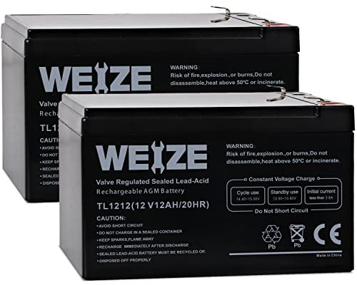 WEIZE 12 Volt 12 Ah Rechargeable Battery with F2 Terminals, Sealed Lead Acid (SLA) AGM Deep Cycle Battery Replaces BP12-12,GP12120,GS12V12AH,6-DW-12, 2 Pack