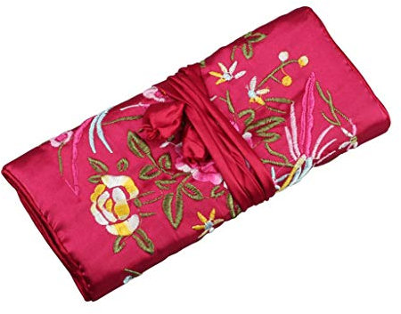 WT-DDJJK Contenitore portaoggetti, Custodia da Viaggio per Organizer per Gioielli con avvolgimento in Rotolo di Seta Orientale