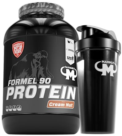 Mammut Nutrition Formel 90 Proteinpulver Nuss 3 kg, 4-Komponenten Protein: Sojaisolat, Whey, Milch, Ei-Protein mit Vitamin B6, gezielte Proteinversorgung, inkl. auslaufsicherem Shaker