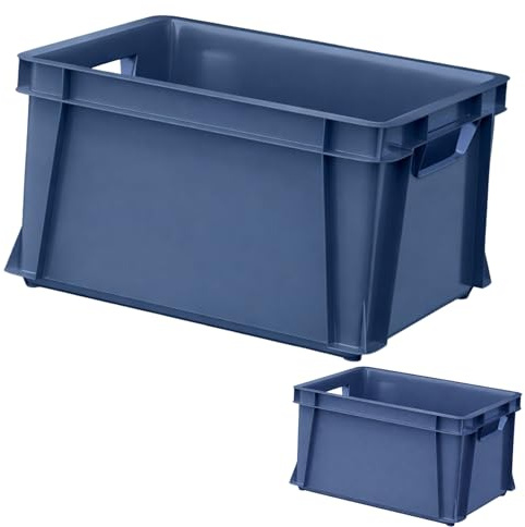 ARTECSIS 2er Set Kunststoffkiste Aufbewahrungsbox 29L Transport- und Lagerbox aus stabilem Kunststoff stapelbar, Blau