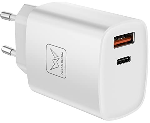 30W Dual Port Schnellladegerät für Samsung, 25W USB C Ladegerät für Samsung Galaxy S22 Ultra/S22+/S21 Ultra/S21+/Z Flip 3/Z Fold 3 5G/S20/Note20/S10, 20W PD Netzteil für iPhone, weiß (Ohne Kabel)