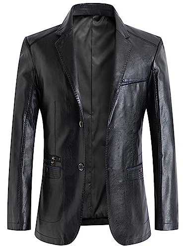 ROTAKUMA Veste En Cuir De Printemps Hommes Blazer Décontracté Moto Vestes Automne Faux Manteaux (Color : Black, Size : Large), Noir