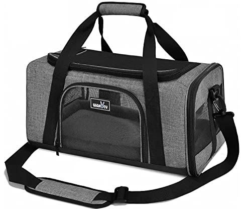 Wakytu Cat Carrier, Airline Approved, Soft-Sided, Foldable, for Cats and Small Dogs, with Removable Pad and Shoulder Strap (S, Gary)